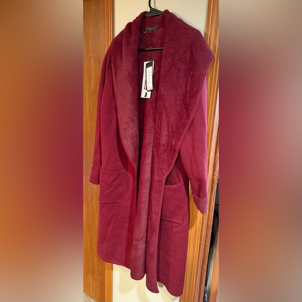 Max Sport Burgundy Faux Drape Coat with Pockets Size Medium